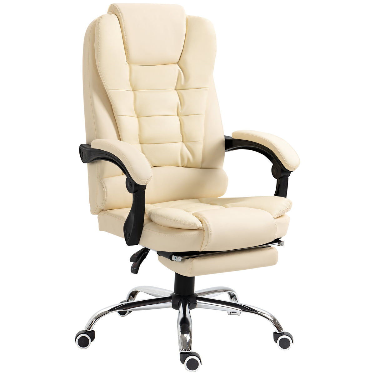 HOMCOM Ergonomic Presidential Office Chair in PU Leather, Swivel Office Chair with High Reclining Back 145, Adjustable Height and Pull-Out Footrest, color Black