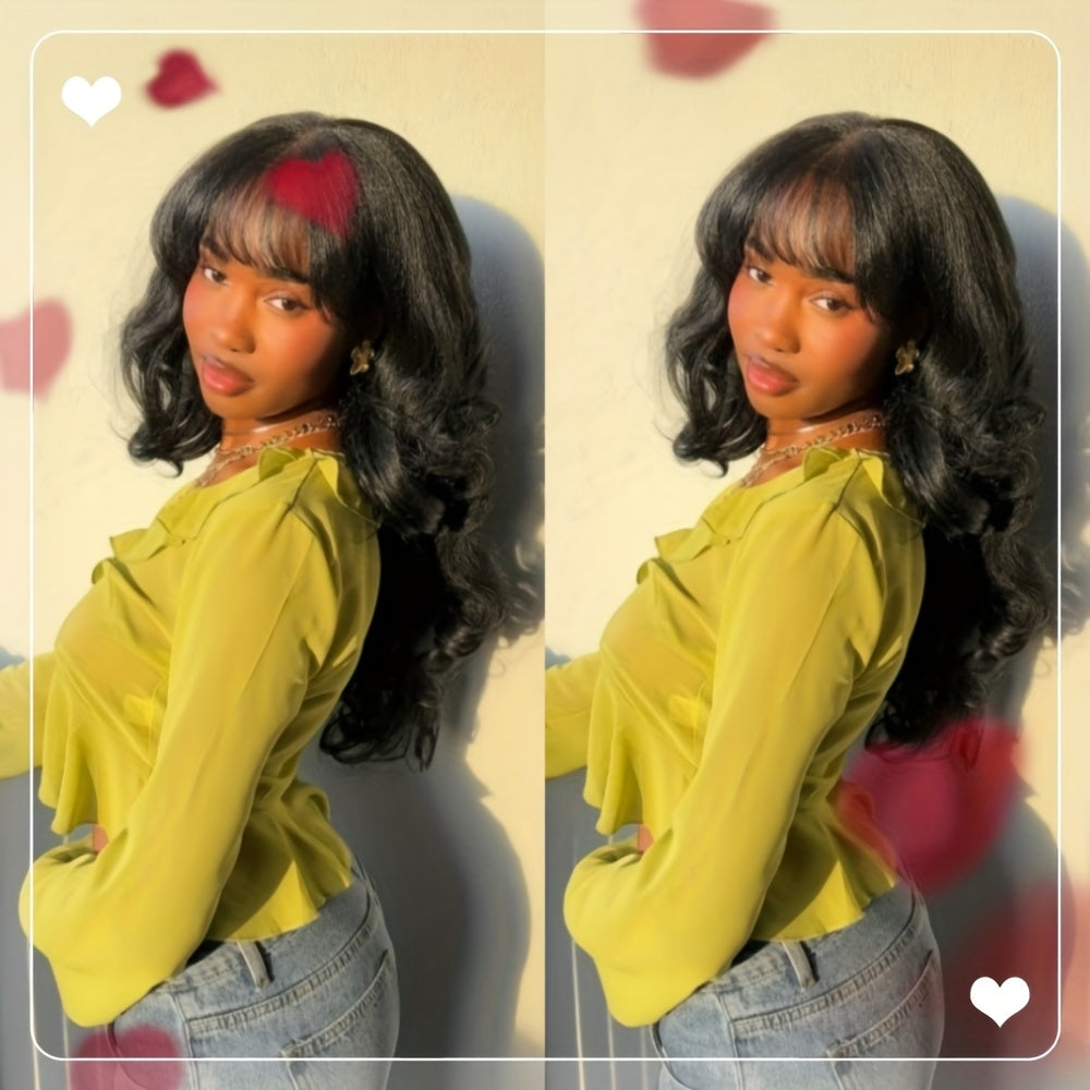 200% Density Brazilian Human Hair Wig Glueless Scalp Top Wig with Natural 1B Color - Body Wavy Long True Length Wig for Women, Machine-Made Full Hair No Lace Front Wigs Suitable for Skin Tones