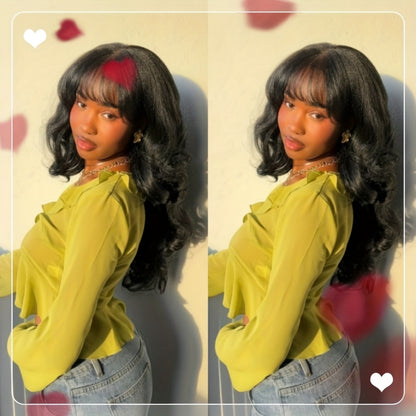 200% Density Brazilian Human Hair Wig Glueless Scalp Top Wig with Natural 1B Color - Body Wavy Long True Length Wig for Women, Machine-Made Full Hair No Lace Front Wigs Suitable for Skin Tones