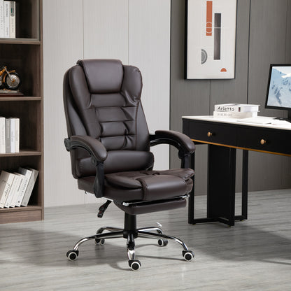 HOMCOM Ergonomic Presidential Office Chair in PU Leather, Swivel Office Chair with High Reclining Back 145, Adjustable Height and Pull-Out Footrest, color Black