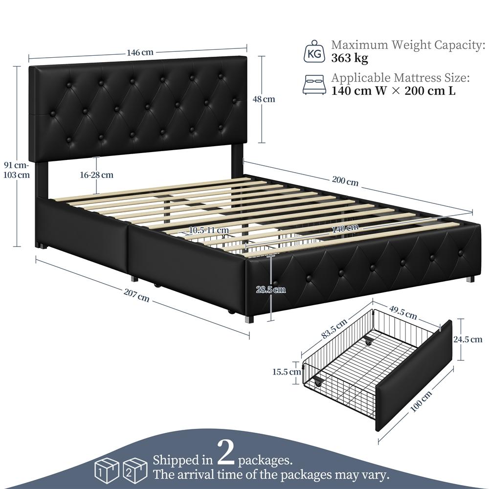 Letto Matrimoniale Imbottito COSTOFFS con Cassetti Contenitore 140x200 / 160x200 – Letto con Testiera Regolabile, Rete a Doghe in Legno, Design Moderno Camera da Letto