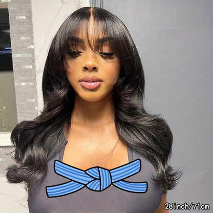 200% Density Brazilian Human Hair Wig Glueless Scalp Top Wig with Natural 1B Color - Body Wavy Long True Length Wig for Women, Machine-Made Full Hair No Lace Front Wigs Suitable for Skin Tones