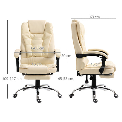 HOMCOM Ergonomic Presidential Office Chair in PU Leather, Swivel Office Chair with High Reclining Back 145, Adjustable Height and Pull-Out Footrest, color Black