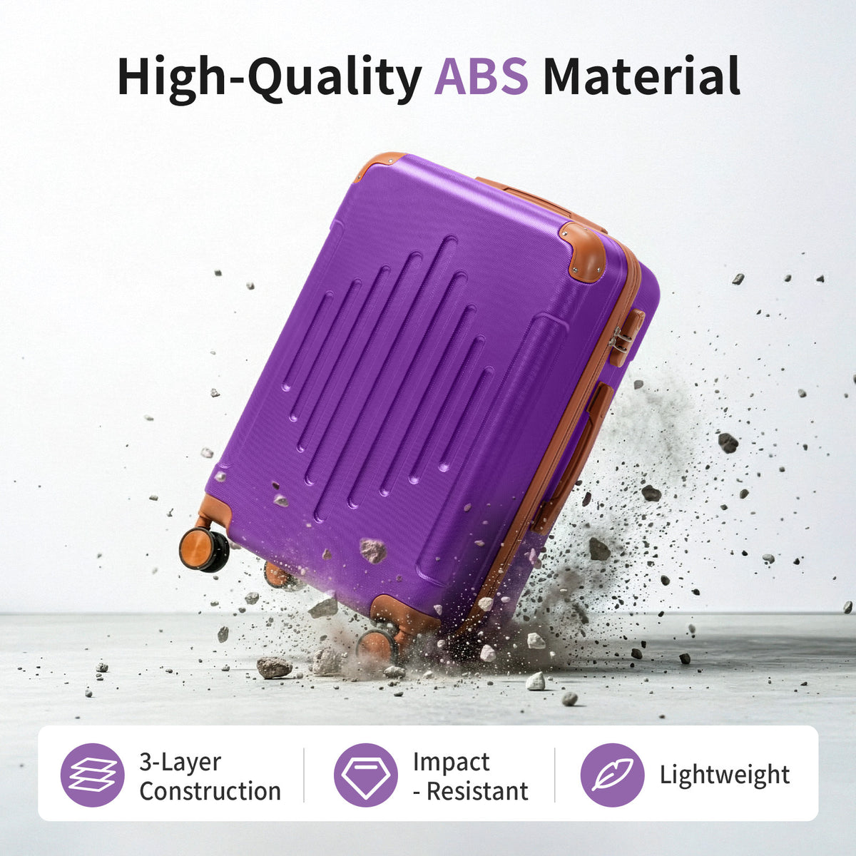 3/4/5pcs Dark Purple and Brown Hardside Luggage Set | Expandable Design with Spinner Wheels, Lightweight ABS+PC Luggage (12/16/20/24/28 Inch)