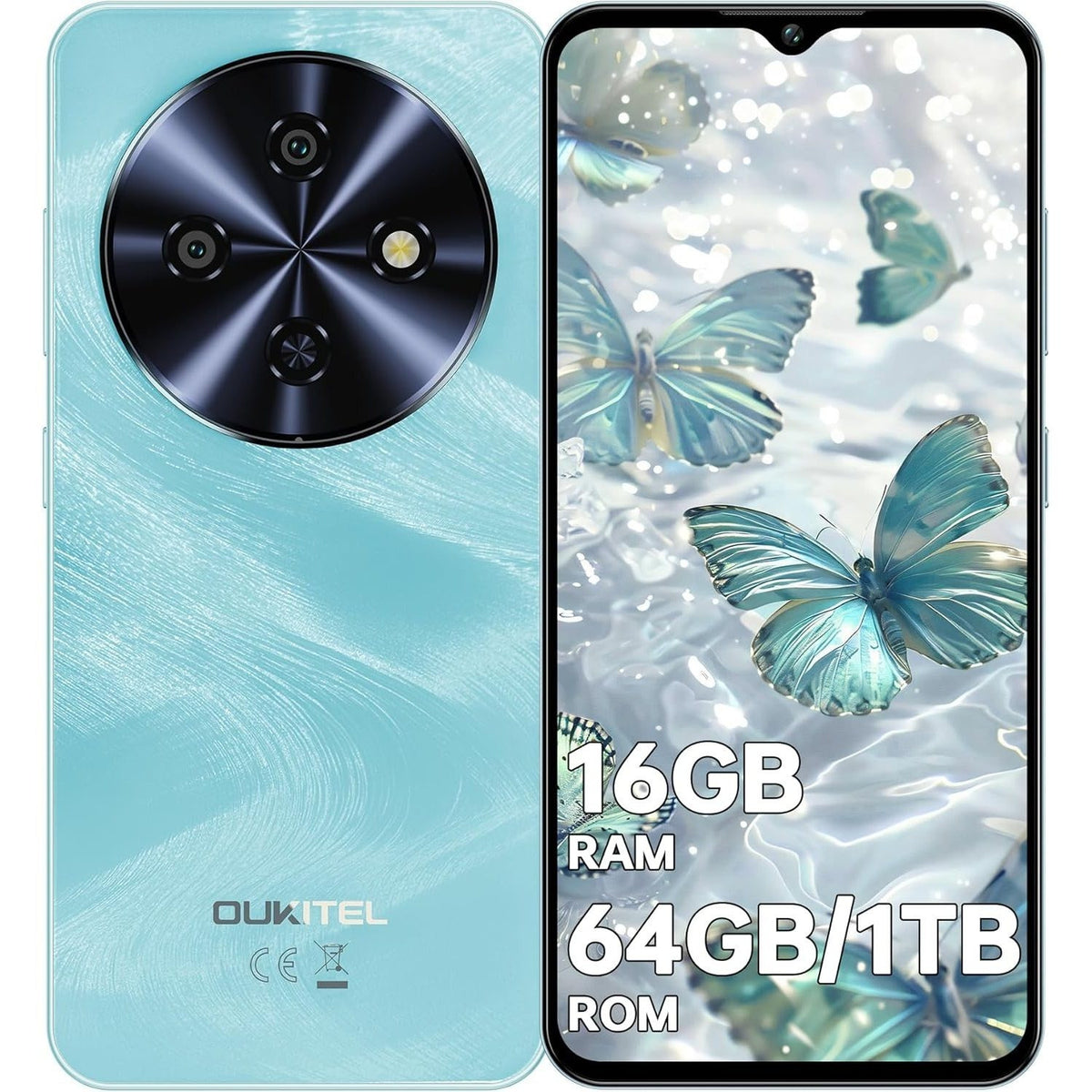 OUKITEL C5 Smartphone 2026 - 16GB+64GB/1TB, Android 14, 6.52" HD Display, 5000mAh Battery, 13MP+5MP Dual Cameras, 4G Dual SIM, Face ID, GPS, OTG Support