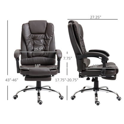 HOMCOM Ergonomic Presidential Office Chair in PU Leather, Swivel Office Chair with High Reclining Back 145, Adjustable Height and Pull-Out Footrest, color Black