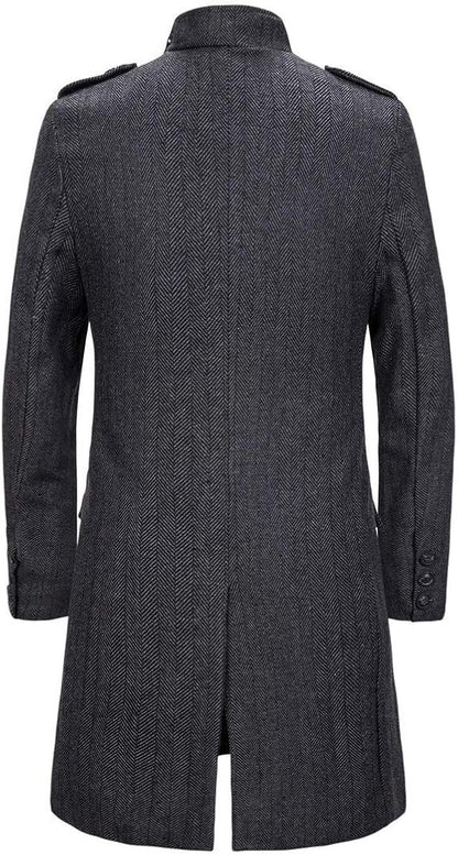 Cappotto lungo da uomo caldo e invernale, con bottoni, in tweed classico