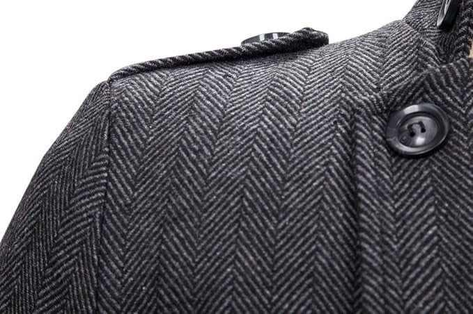 Cappotto lungo da uomo caldo e invernale, con bottoni, in tweed classico