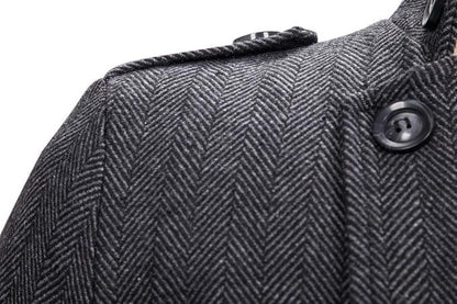 Cappotto lungo da uomo caldo e invernale, con bottoni, in tweed classico