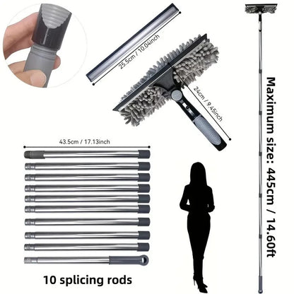 Kit 2 in 1 per la pulizia di finestre alte con 10 aste di prolunga senza aliment