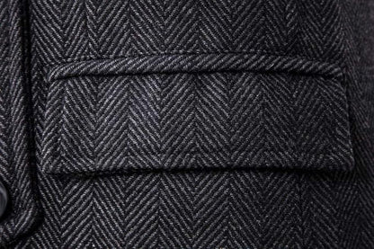 Cappotto lungo da uomo caldo e invernale, con bottoni, in tweed classico