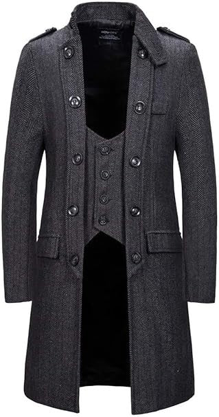 Cappotto lungo da uomo caldo e invernale, con bottoni, in tweed classico