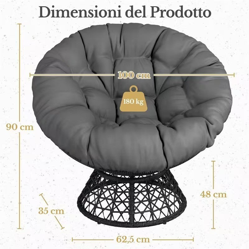 Costoffs Sedia Papasan Girevole a 360° in Rattan Polietilene Esterno, Terrazzo
