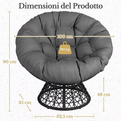 Costoffs Sedia Papasan Girevole a 360° in Rattan Polietilene Esterno, Terrazzo