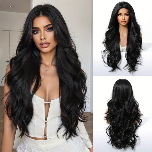 28-inch Black Body Wave Wig  Adds a Sense of Elegance to Long Curly Hair. Offers Natural Shine. A Sophisticated Girl's Style. Perfect for Themed Parties and Everyday Party Gatherings. Must have for Regular Parties and Gather