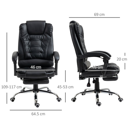 HOMCOM Ergonomic Presidential Office Chair in PU Leather, Swivel Office Chair with High Reclining Back 145, Adjustable Height and Pull-Out Footrest, color Black