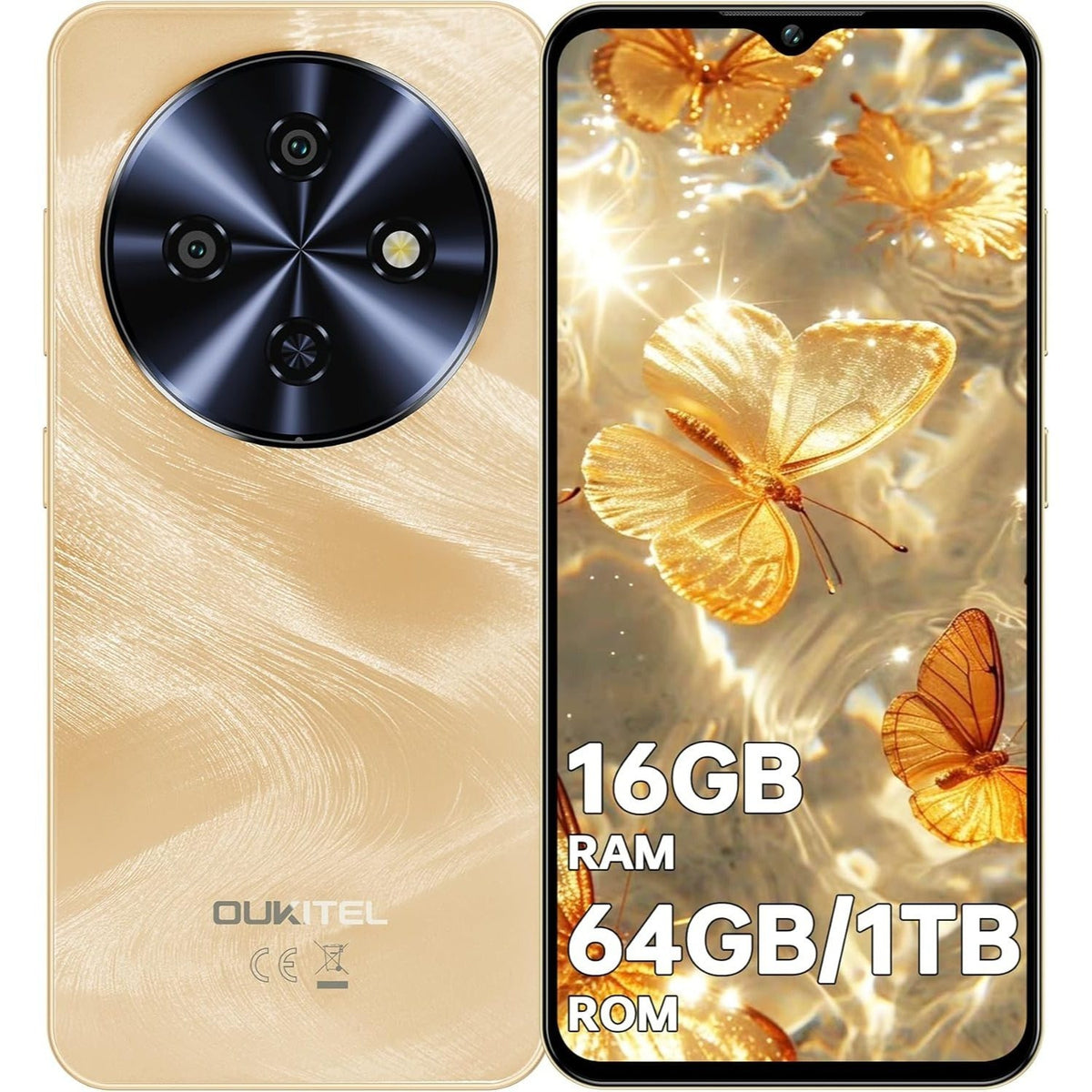 OUKITEL C5 Smartphone 2026 - 16GB+64GB/1TB, Android 14, 6.52" HD Display, 5000mAh Battery, 13MP+5MP Dual Cameras, 4G Dual SIM, Face ID, GPS, OTG Support