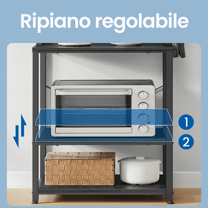 Kitchen Shelf with Power Strip, Microwave Oven Cabinet with Shelves and Hooks