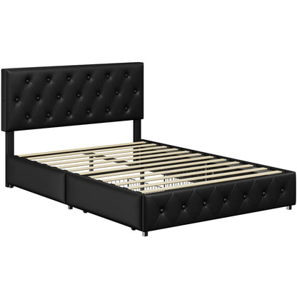 Letto Matrimoniale Imbottito COSTOFFS con Cassetti Contenitore 140x200 / 160x200 – Letto con Testiera Regolabile, Rete a Doghe in Legno, Design Moderno Camera da Letto