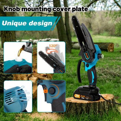 Mini Cordless Chainsaw for Pruning 2x5000 mAh, 6 Inch 880W Wood Cutting
