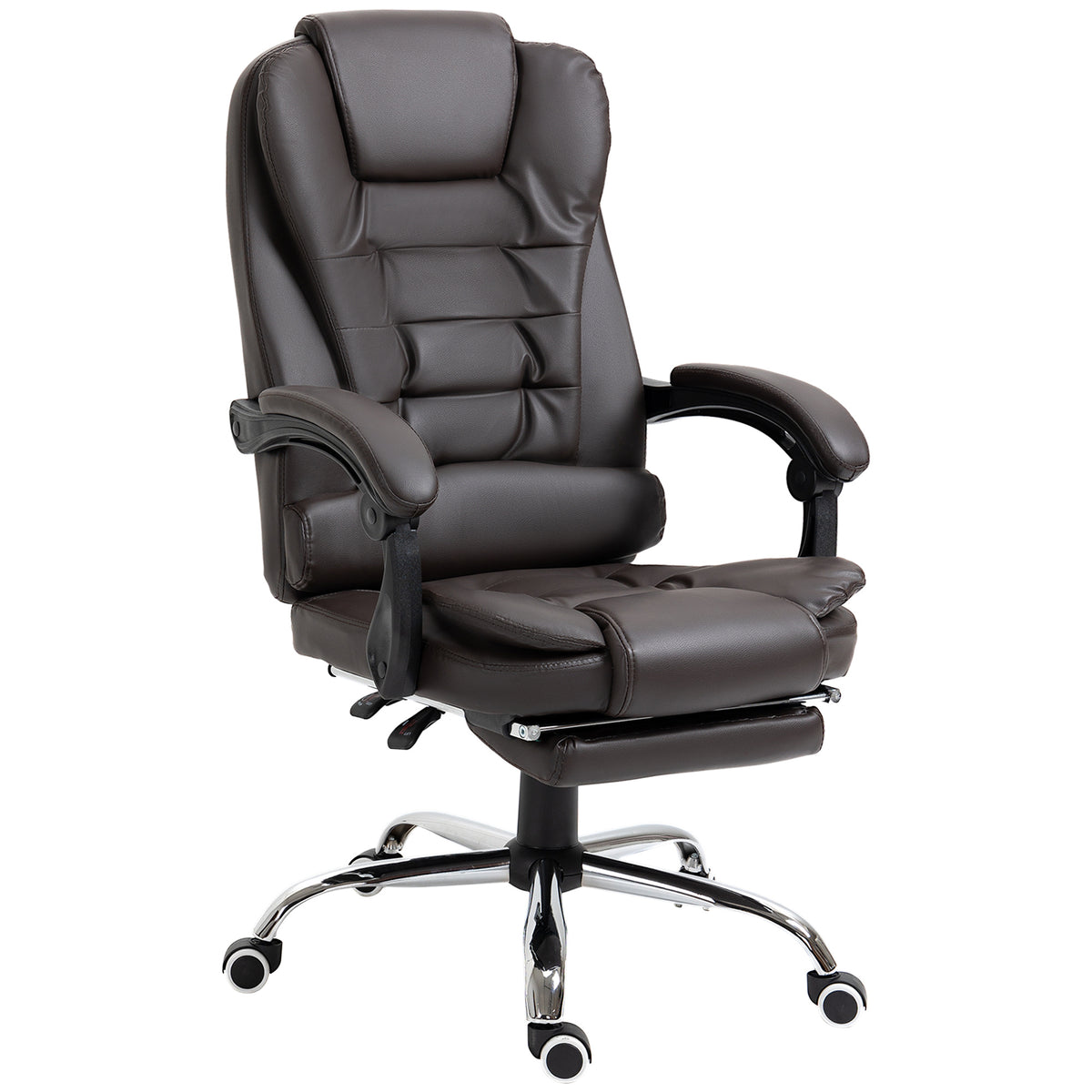 HOMCOM Ergonomic Presidential Office Chair in PU Leather, Swivel Office Chair with High Reclining Back 145, Adjustable Height and Pull-Out Footrest, color Black
