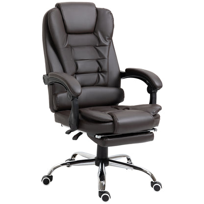 HOMCOM Ergonomic Presidential Office Chair in PU Leather, Swivel Office Chair with High Reclining Back 145, Adjustable Height and Pull-Out Footrest, color Black