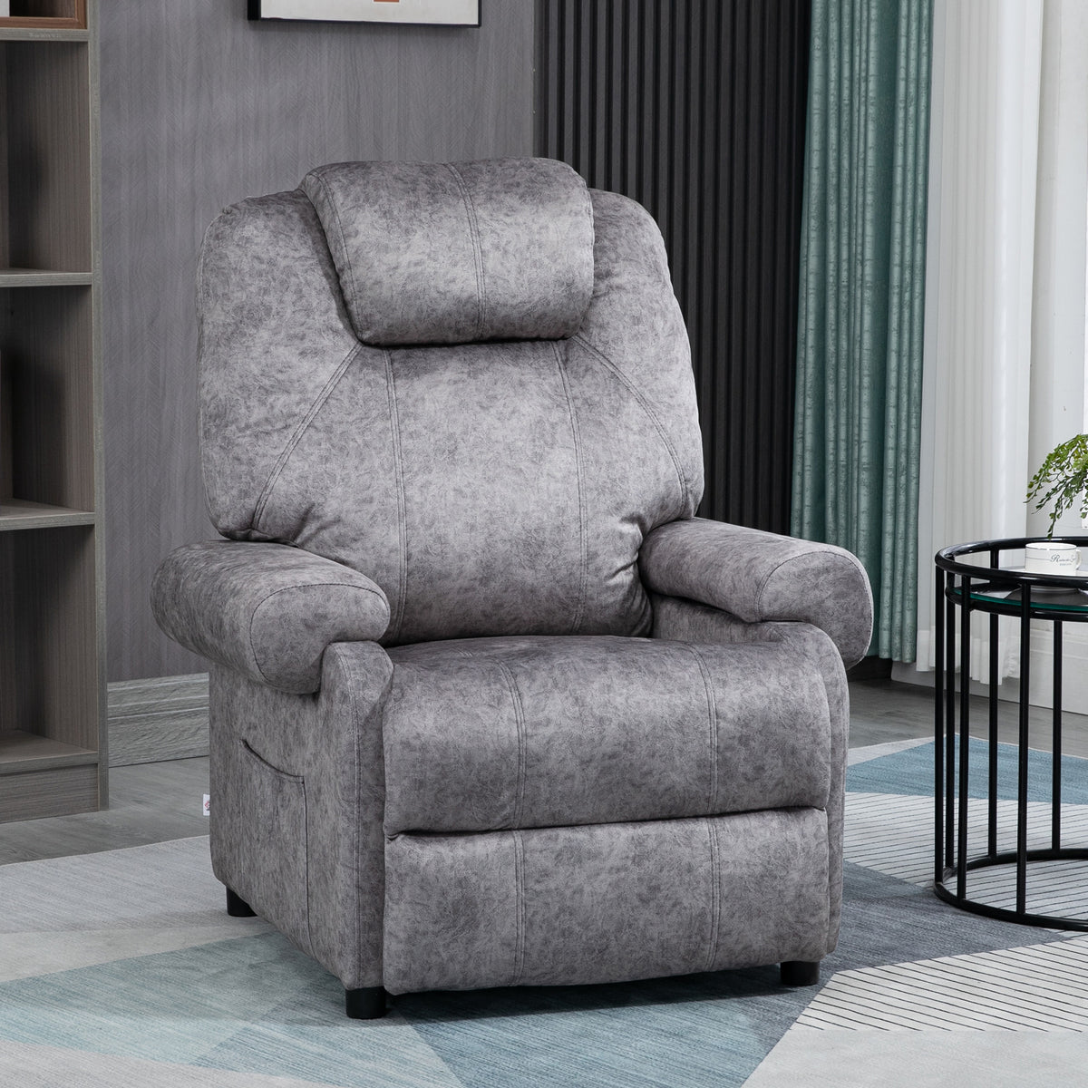 HOMCOM Manual Fabric Reclining Relax Armchair, Recliner with Pull-Out Footrest and Side Pocket