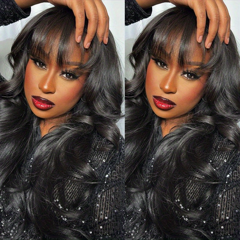 200% Density Brazilian Human Hair Wig Glueless Scalp Top Wig with Natural 1B Color - Body Wavy Long True Length Wig for Women, Machine-Made Full Hair No Lace Front Wigs Suitable for Skin Tones