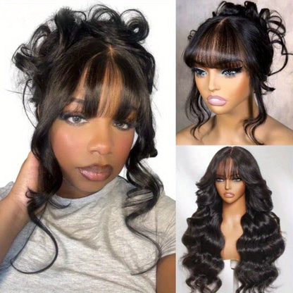 200% Density Brazilian Human Hair Wig Glueless Scalp Top Wig with Natural 1B Color - Body Wavy Long True Length Wig for Women, Machine-Made Full Hair No Lace Front Wigs Suitable for Skin Tones