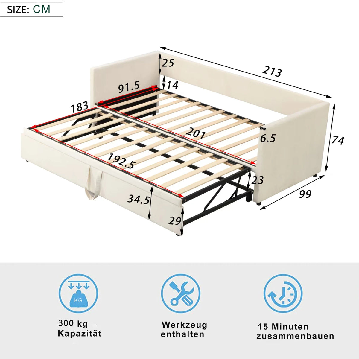 Modern Velvet Convertible Sofa Bed 2-in-1 with Expandable Slatted Frame – 90/180x200cm Living Room Sofa Bed