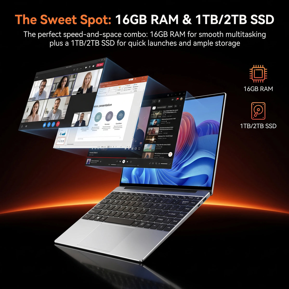 Laptop 14,1" Windows 11 – Intel Pentium N3700, 16GB RAM, SSD fino a 2TB, Display IPS Full HD 1920×1080