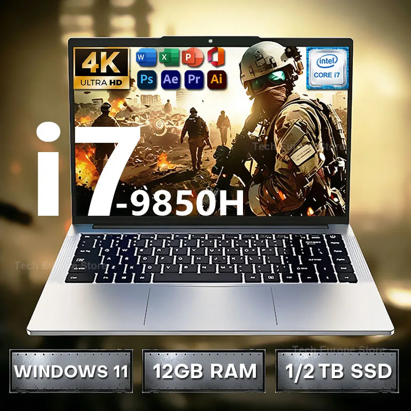 2026 Windows 11 Laptop Intel Core I7 9850H/7500U Computer 12GB RAM 1TB 2TB SSD 14.1" Laptops Ultra Slim Notebook PC Business Study Office