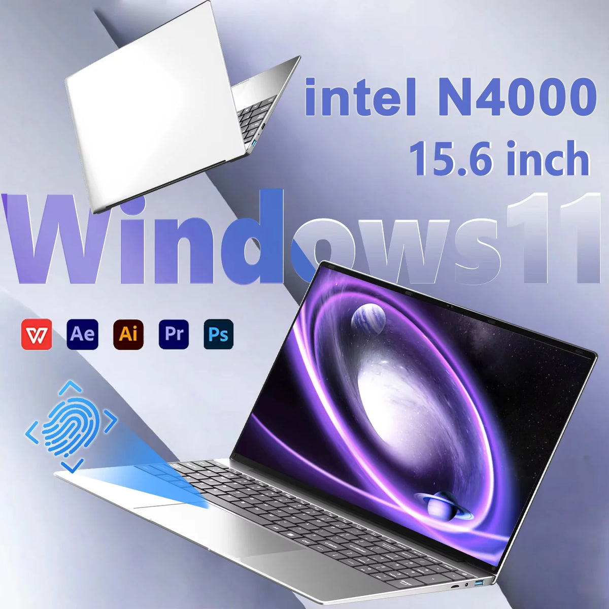 2025 New 15.6"  Windows 11 Laptop Computer Intel Celeron N4000 Fingerprint Unlock Computer 16GB DDR4 1/2TB SSD Notebook Laptops