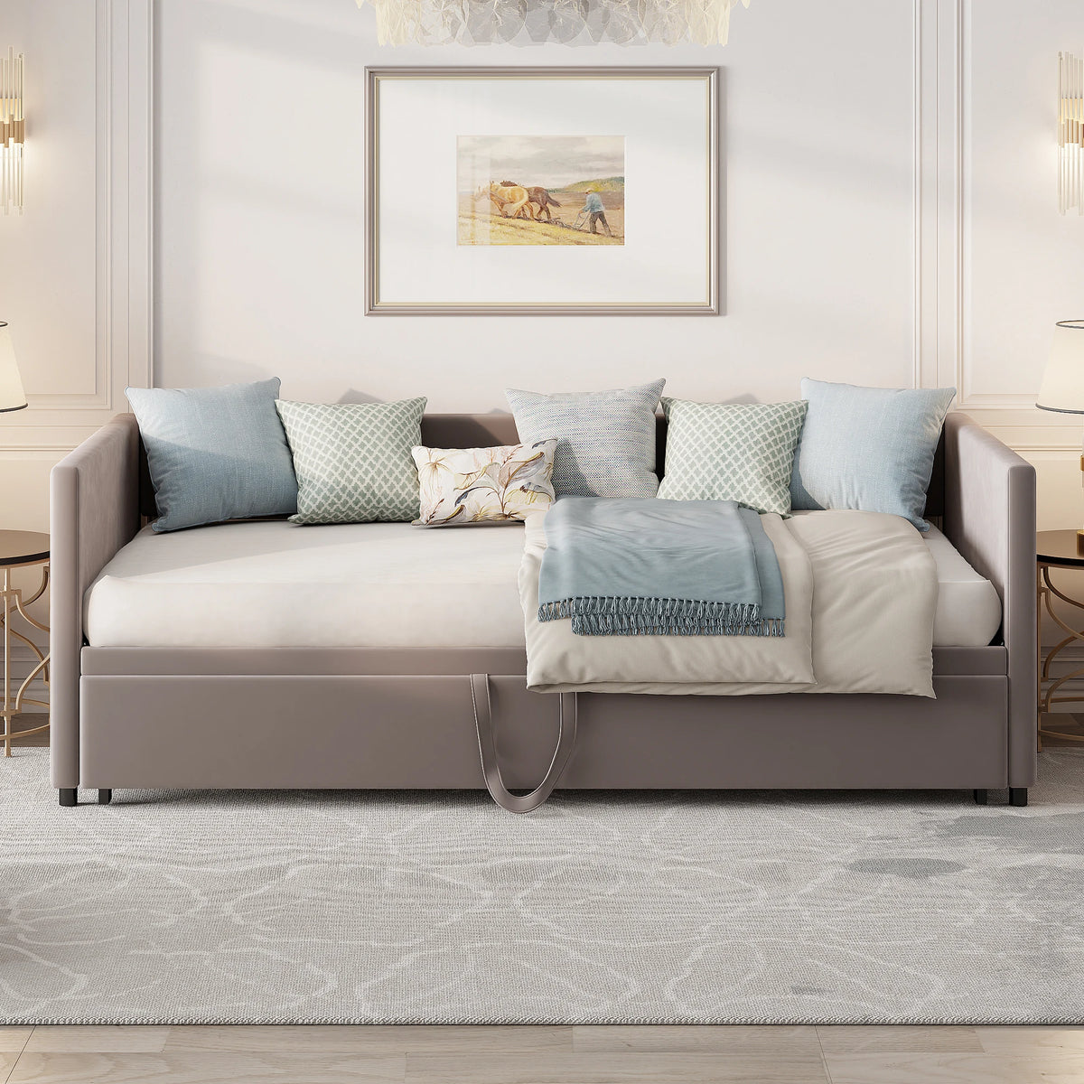 Modern Velvet Convertible Sofa Bed 2-in-1 with Expandable Slatted Frame – 90/180x200cm Living Room Sofa Bed