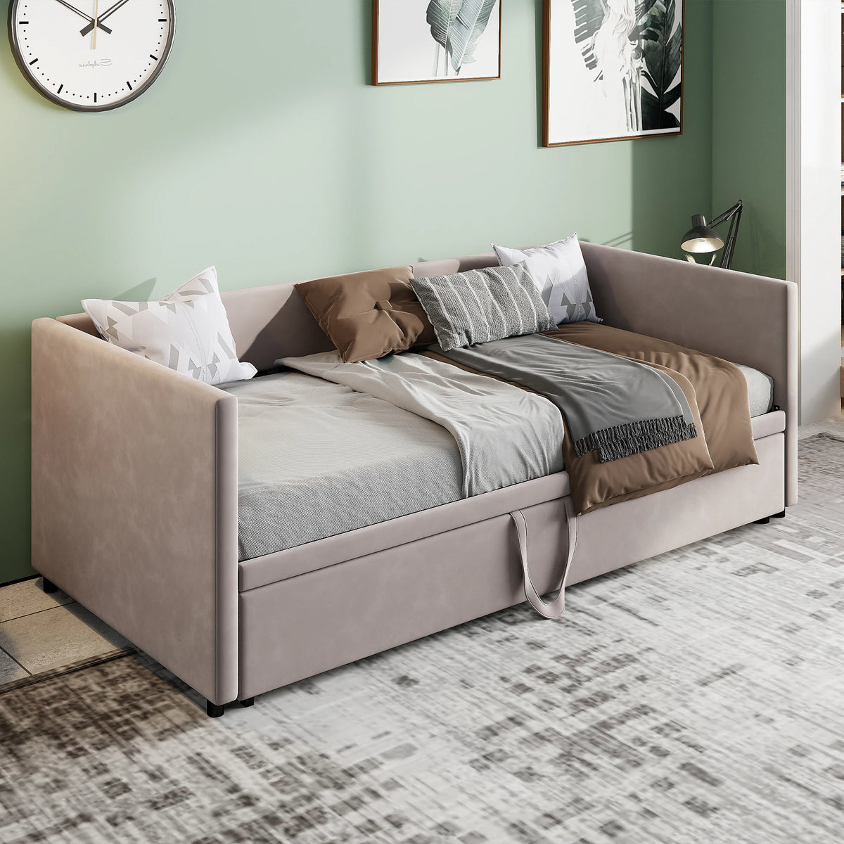 Modern Velvet Convertible Sofa Bed 2-in-1 with Expandable Slatted Frame – 90/180x200cm Living Room Sofa Bed