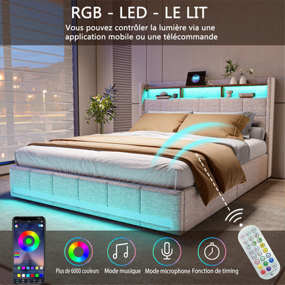 Trunk bed 160x200 with LED box bed USB padded Double bed with 4 drawers padded bed with slatted box and headboard