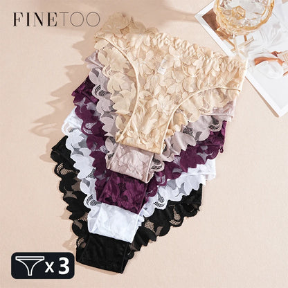FINETOO Slip in Raso e Pizzo Floreale Trasparente (2 Pezzi) - Intimo Basso. TK