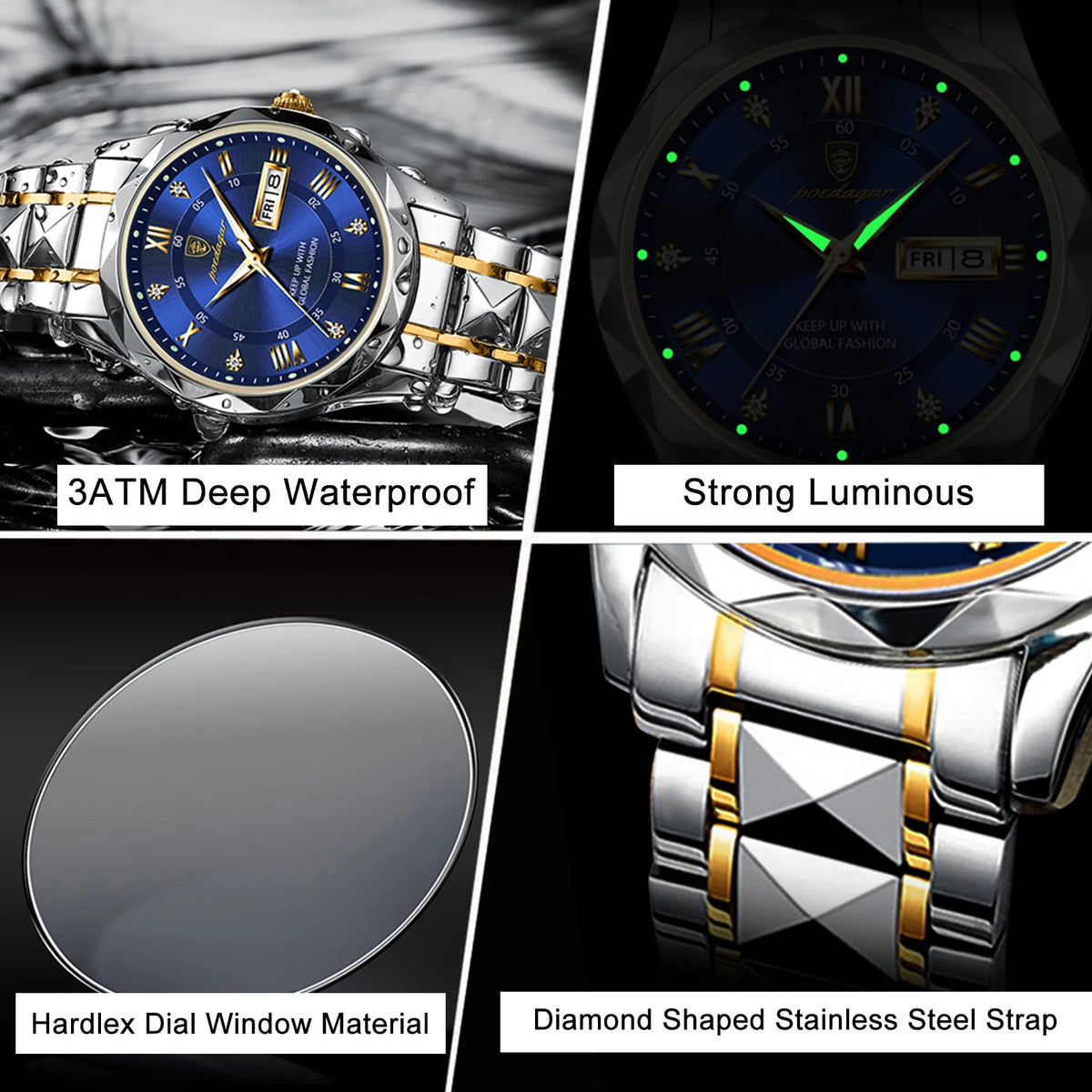 Luxury Men's Watches Waterproof Stainless Steel Luminous