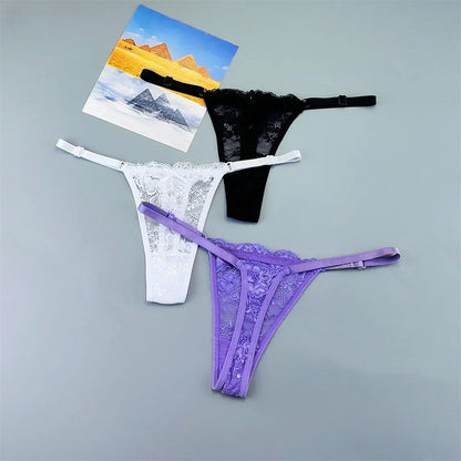 Perizomi in Pizzo Trasparente Regolabili (3 Pezzi) - Intimo Basso e Sexy. TK