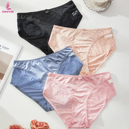 CINVIK 3 Pezzi Slip Donna in Pizzo – Mutandine Mid-Rise Traspiranti ed Elasticizzate. TK
