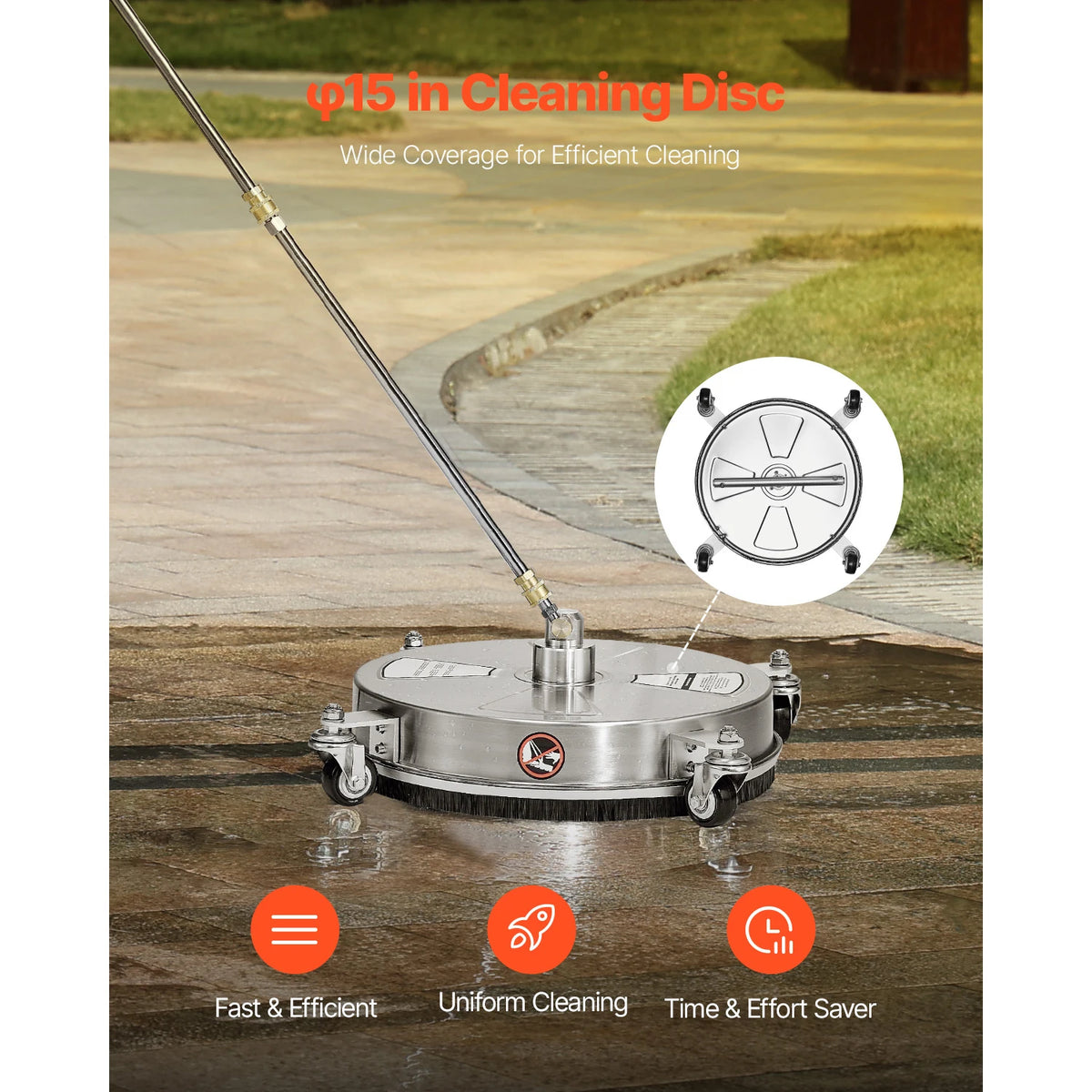 SucceBuy Pressure Washer Surface Cleaner PE/Stainless Steel Pressure Washer Attachments with 4 Wheels for Concrete Patio Deck