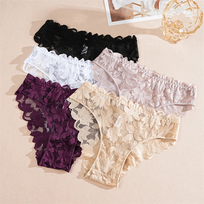 FINETOO Slip in Raso e Pizzo Floreale Trasparente (2 Pezzi) - Intimo Basso. TK