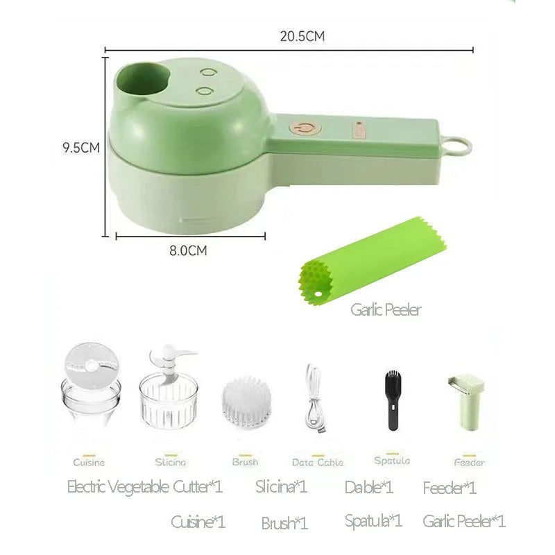 4-in-1 Electric Vegetable Cutter – Wireless Handheld Food Chopper, Garlic Mincer, Onion Slicer & Kitchen Prep Tool