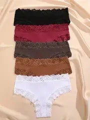 FINETOO Mutandine in Cotone e Pizzo Floreale (5 Pezzi) - Slip Bikini Bassa. TK