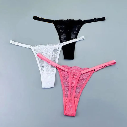 Perizomi in Pizzo Trasparente Regolabili (3 Pezzi) - Intimo Basso e Sexy. TK