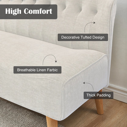 Modern 2 Seater Loveseat Sofa with Linen Upholstery and Wooden Legs Double Sofa for Small Spaces Living room Bedroom Playroom