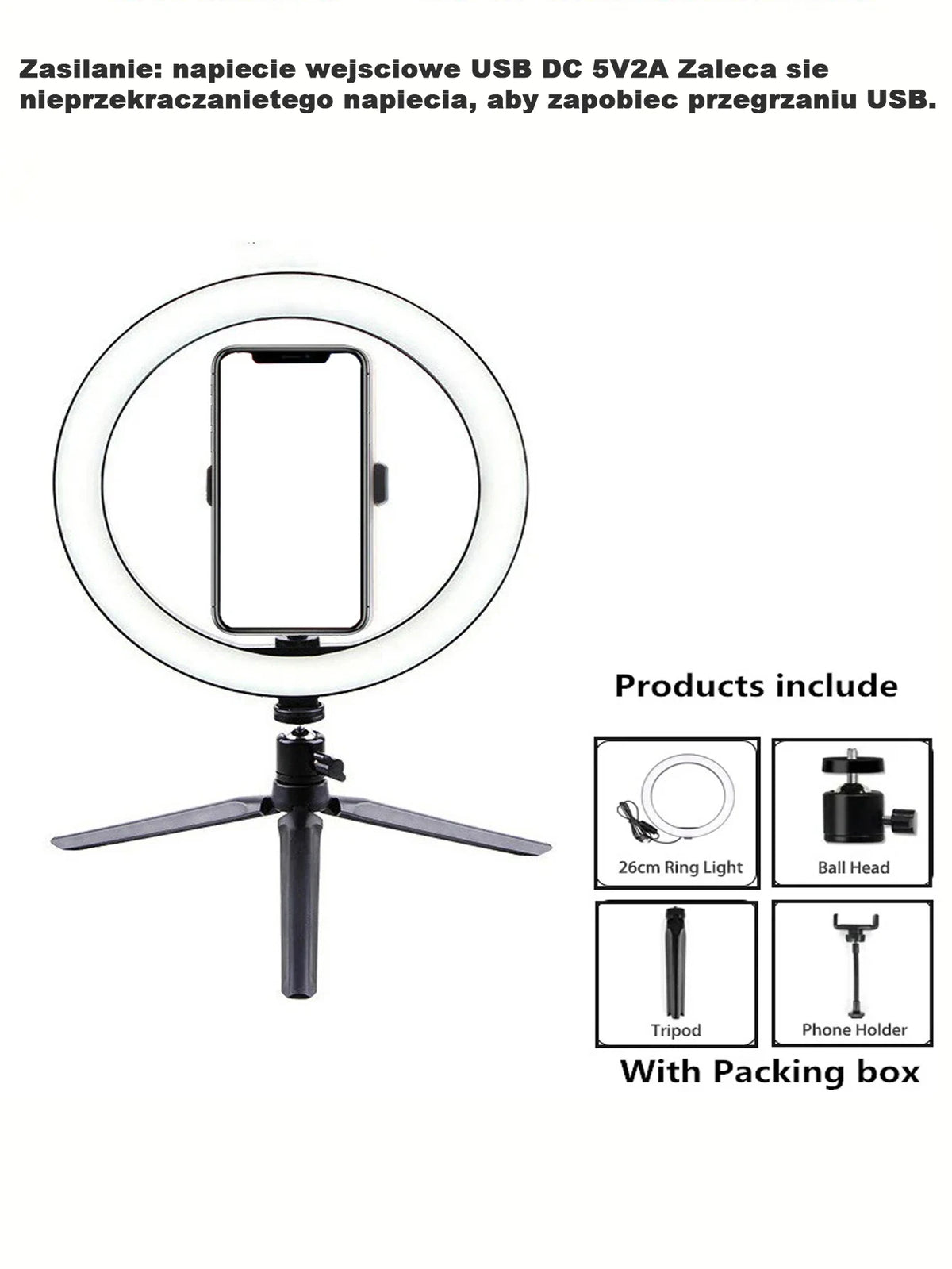 Ring Light LED da 26 cm con Supporto Treppiede per Selfie e Video