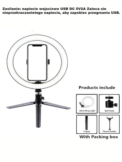 Ring Light LED da 26 cm con Supporto Treppiede per Selfie e Video