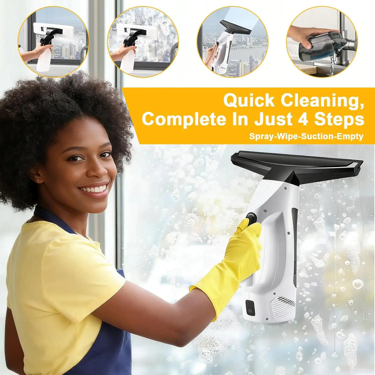 Cordless Window Cleaner Vac – Aspiragocce Elettrico Ricaricabile con Spray, Panno in Microfibra e Tergivetro