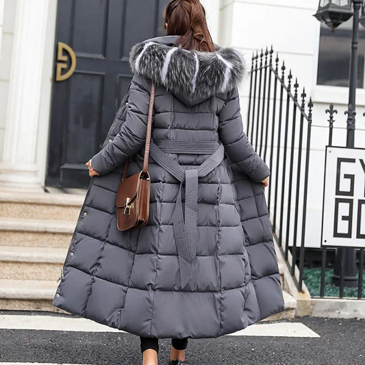 Long Down Cotton Parkas Coat Female New Wnter Over Knee Loose Large Fur Collar Hooded Warm Thick Parkas Women  Padded Overcoat